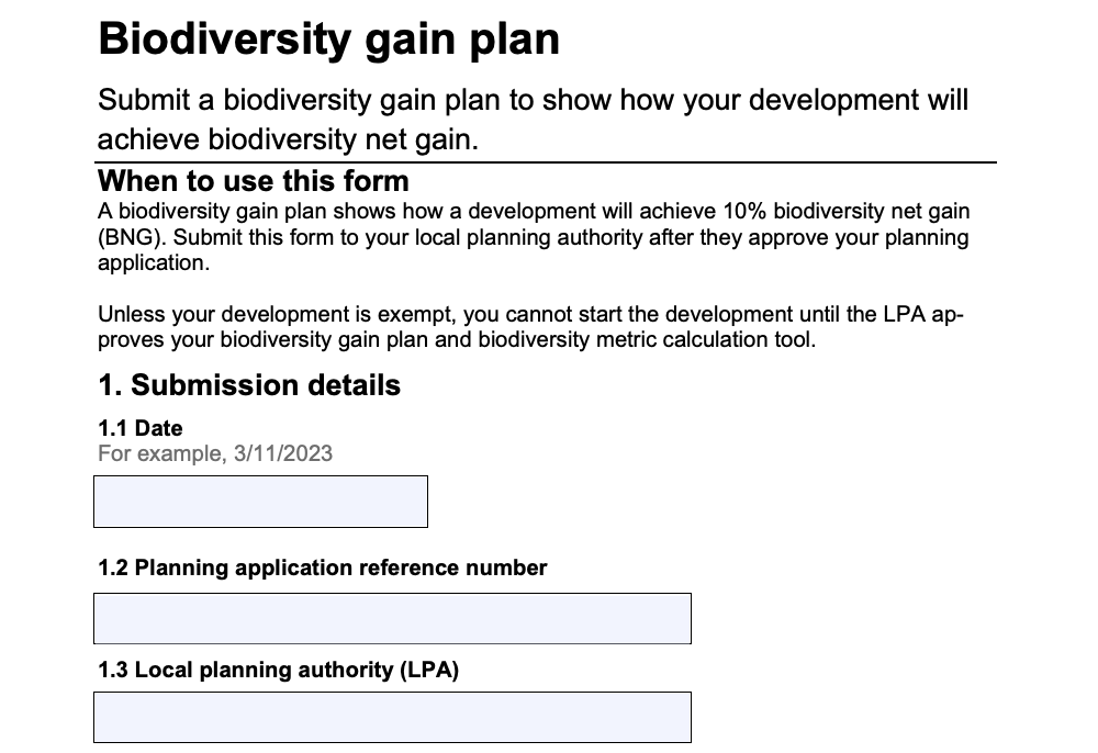Biodiversity Gain Plan full template